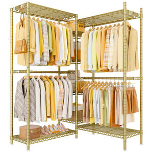 L-Shaped Corner Clothes Rack with Shelves & Hangers