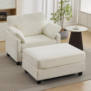 Chenille Chaise Lounge Chair with Ottoman