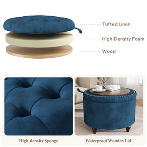 24-Inch Round Tufted Storage Ottoman