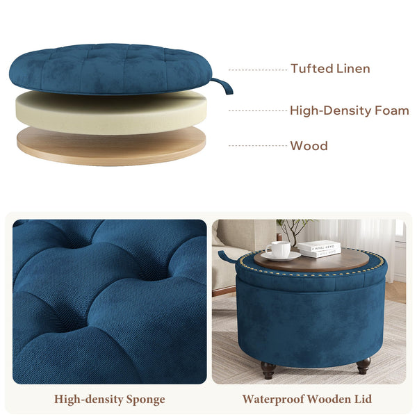 24-Inch Round Tufted Storage Ottoman