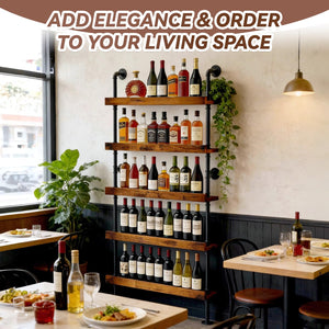 5-Tier Wall Mounted Wine Rack with Industrial Pipe Bar Shelves