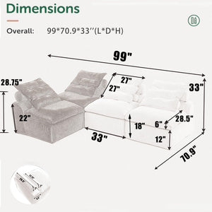 Modular Sectional Sofa with Corduroy Upholstery & Lumbar Pillows