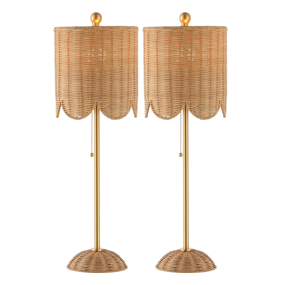 Coastal Rattan Table Lamp Set of 2 with Brass Gold Base