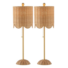 Coastal Rattan Table Lamp Set of 2 with Brass Gold Base