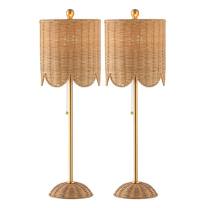 Coastal Rattan Table Lamp Set of 2 with Brass Gold Base