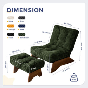 Accent Chair with Ottoman & Adjustable Backrest