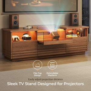 63" Fluted TV Stand with Projector Platform & LED Storage