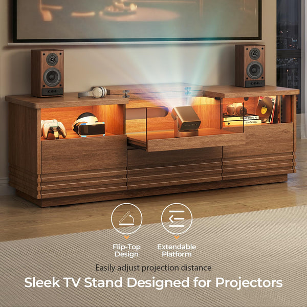 63" Fluted TV Stand with Projector Platform & LED Storage