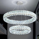 Dual Ring Crystal LED Chandelier – Dimmable Ceiling Light, Silver