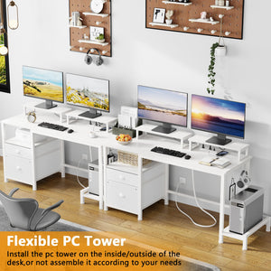 47" Computer Desk with File Cabinet, Power Outlets & Monitor Stands