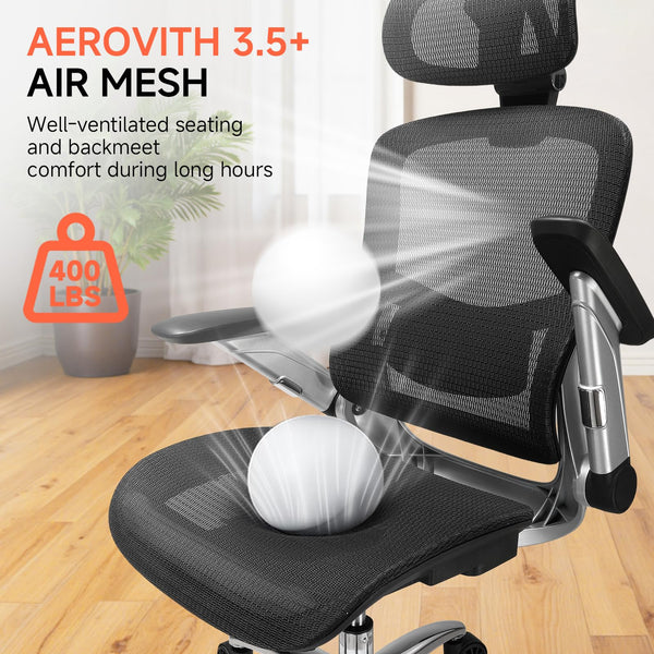 Ergonomic High-Back Mesh Office Chair with Flip-Up Arms