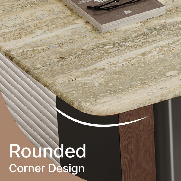 63-Inch Stone Top Dining Table with Dual-Tone Pedestal Legs