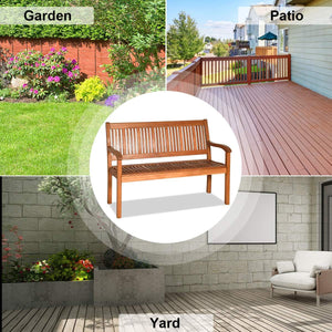 50" Solid Wood Outdoor Bench with Backrest & Armrests