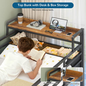 Triple Bunk Bed Twin Over Twin with LED Lights & Storage