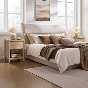Fluted Nightstand Set of 2 with Drawer & Storage Shelf