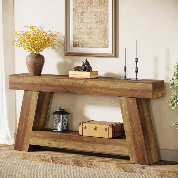 Farmhouse Console Table 70.9" with 2-Tier Storage