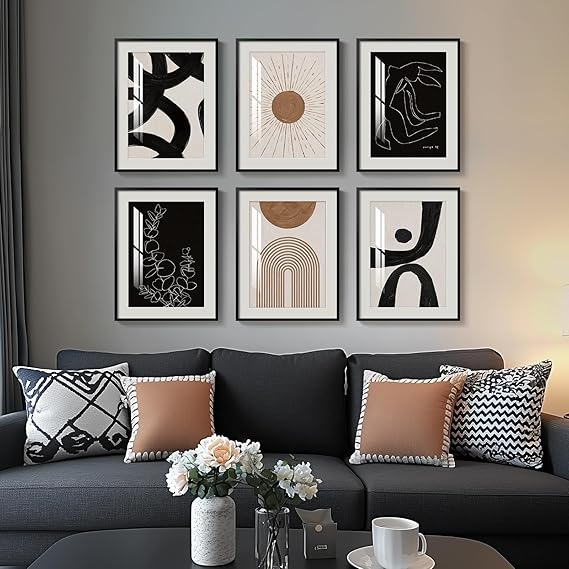 Framed Abstract Wall Art Set of 4 – Black & White Canvas Prints