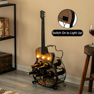 Guitar Shape 5-Bottle Wine Rack with LED Light & Cork Holder