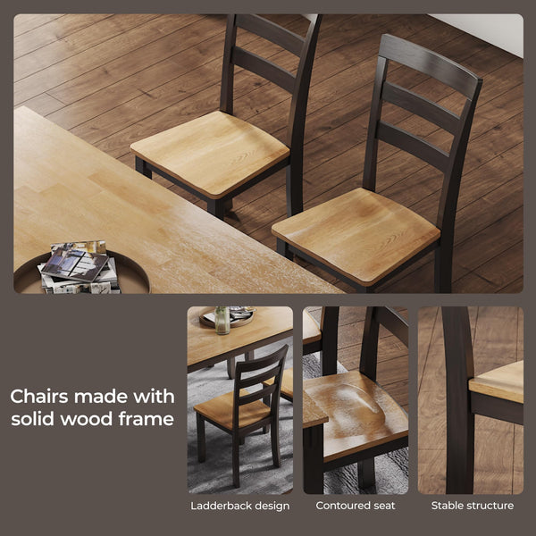 6-Piece Casual Dining Set with Table, Bench & 4 Ladderback Chairs