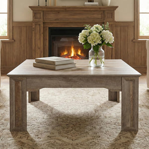 Square Farmhouse Coffee Table with Carved Legs