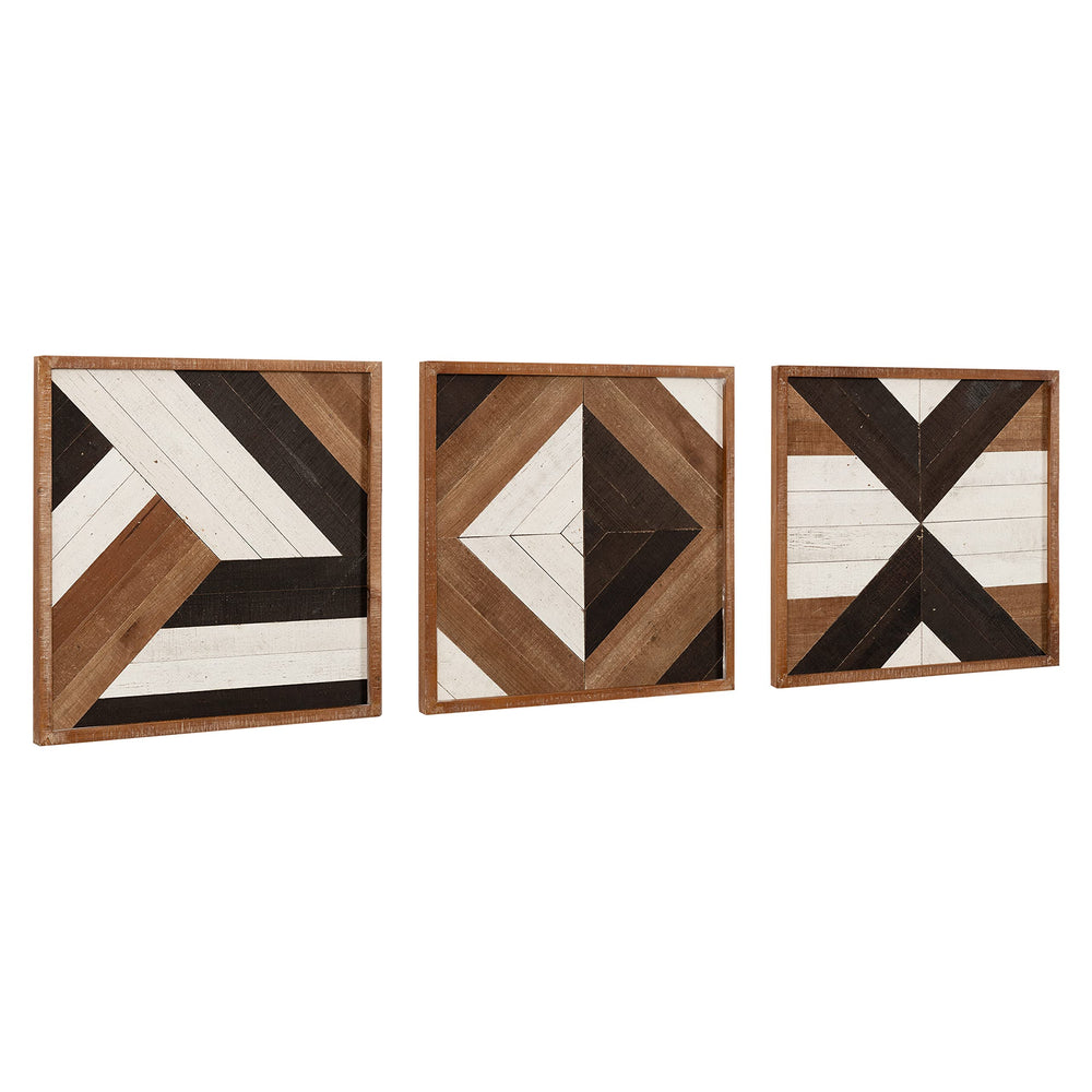 Boho Wood Wall Art Plaque Set of 3 – Geometric Rustic Decor