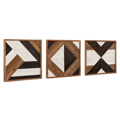 Boho Wood Wall Art Plaque Set of 3 – Geometric Rustic Decor
