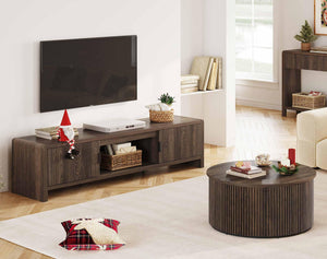 Mid Century Modern TV Stand with Waveform Fluted Doors, 63 Inch