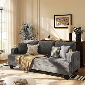 3-Seat Corduroy Sofa – Deep Seat Living Room Couch