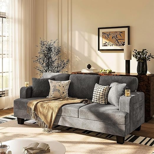 3-Seat Corduroy Sofa – Deep Seat Living Room Couch