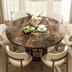 Round Dining Table 47 Inch with Storage Shelf & Marble Top