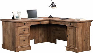 L-Shaped Executive Desk with File Cabinet & Keyboard Tray