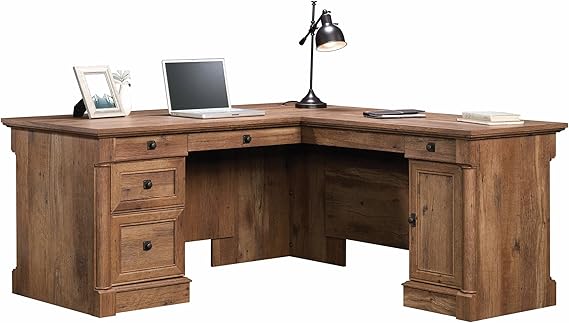 L-Shaped Executive Desk with File Cabinet & Keyboard Tray