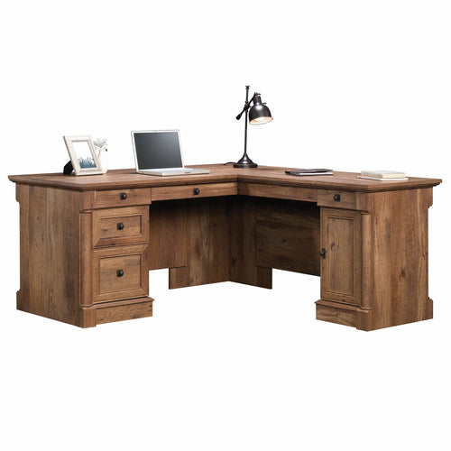 L-Shaped Executive Desk with File Cabinet & Storage Drawers