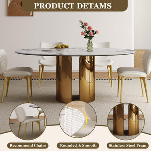 Oval Sintered Stone Dining Table Set with Stainless Steel Base