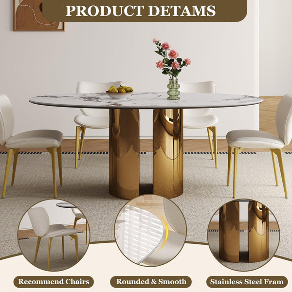 Oval Sintered Stone Dining Table Set with Stainless Steel Base
