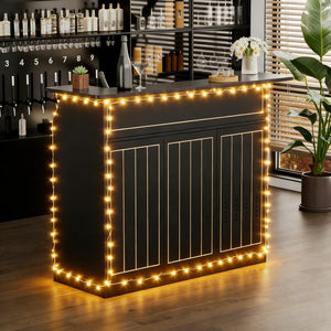 Home Bar Cabinet with Mini Fridge Space, Power Outlet & Wine Glass Holder