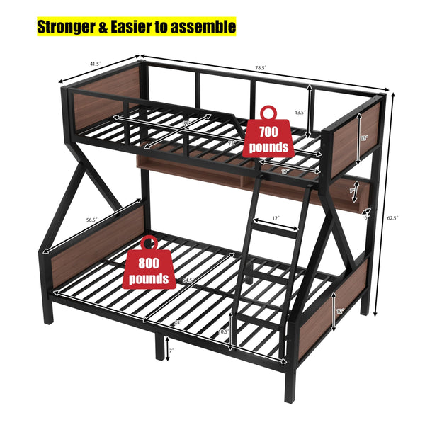 Metal Bunk Bed with LED Light & Storage Shelf