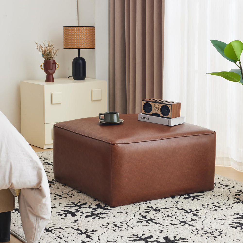 Square Faux Leather Ottoman