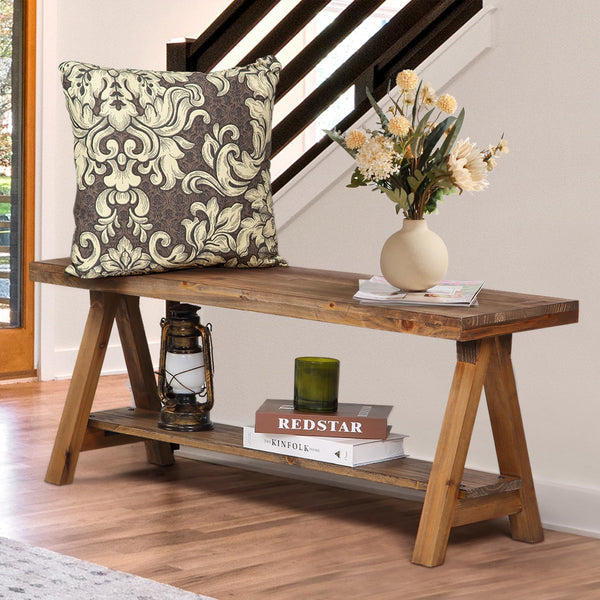 Solid Wood Farmhouse Bench – Rustic Indoor Entryway & Dining Bench
