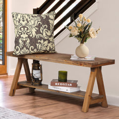 Farmhouse Wood Bench – Rustic Indoor Entryway Bench