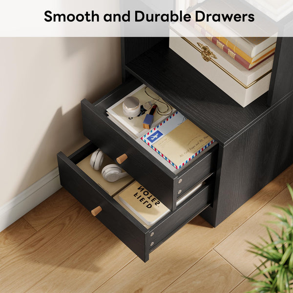 Corner Bookshelf with Drawers, 5-Tier, 70.87" Tall