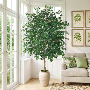 Tall Artificial Ficus Tree with Planter – Silk Leaves Indoor Faux Plant