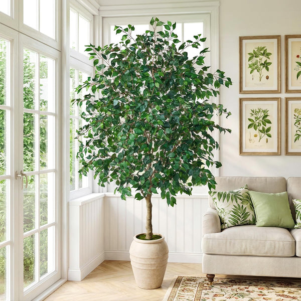 Tall Artificial Ficus Tree with Planter – Silk Leaves Indoor Faux Plant