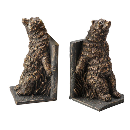 Reclining Bear Resin Bookend Pair – Rustic Brown