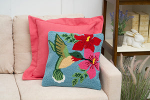 Hummingbird Floral Hooked Accent Throw Pillow 16" x 16" Multicolored