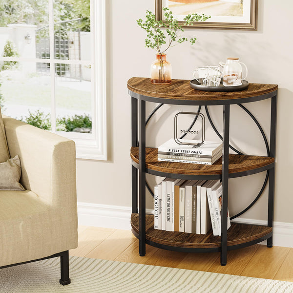 Half Round 3-Tier End Table with Metal Frame