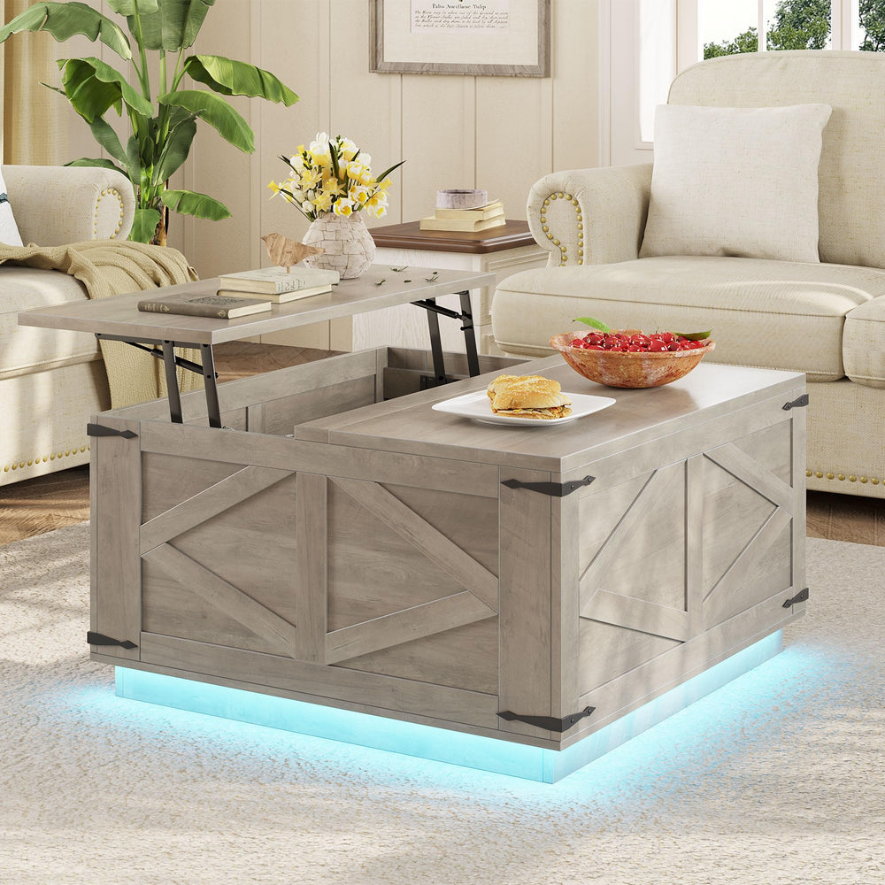 Farmhouse Lift Top Coffee Table with LED & USB-C