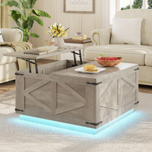Farmhouse Lift Top Coffee Table with LED & USB-C