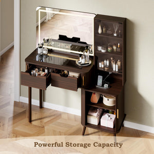 51" Fluted Makeup Vanity Desk with Mirror & Lights