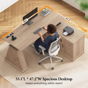 L-Shaped Electric Standing Desk with Storage & Power Outlets